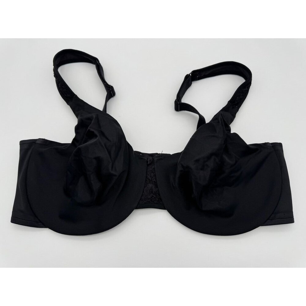 Olga Suddenly Smooth Sides Bra Black Underwire Shiny Satin Bow 35076 Size 38DD